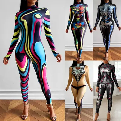 2022 Black Skull Printed Jumpsuit Pants Set