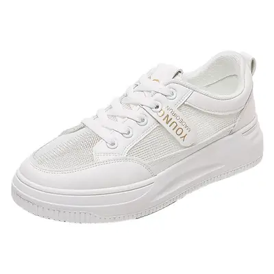 Women White Mesh Casual Sneakers Blue Stripes