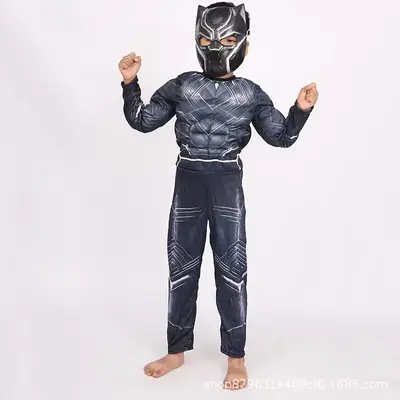 Halloween Kids Black Panther Cosplay Suit Muscle Suit