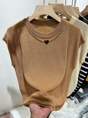 Women Ice Silk Sleeveless Knitted Top 2025 Summer