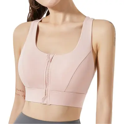 Chuanton Front Zipper Sports Bra Shock-Proof High-Strength All-In-One Fixed Cup Outer Wear Fitness Yoga Vest Bra