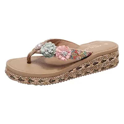 2026 Summer New Style Mid-Heel Platform Beach Slippers for Women, Thick-Soled Non-Slip Seaside Wedge Flip-Flops for Women