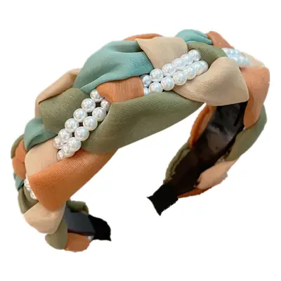 B226-2 Retro Color Mesh Hair Ornament Pearl Full Drill Wide Head Hoop Anti-Skid
