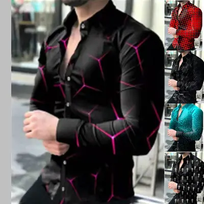 Men's Red Polka Dot Long Sleeve Shirt Plus Size