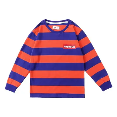 Kids Striped Sweatshirt Red Blue Round Neck Long Sleeve
