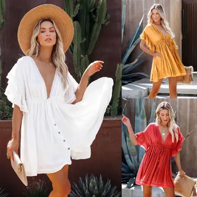 White Backless Dress with Belt for Summer