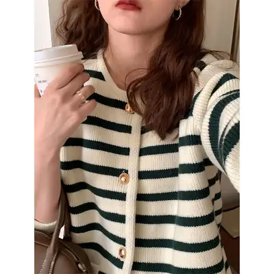Women Striped Knitted Cardigan Autumn Winter Inner Top