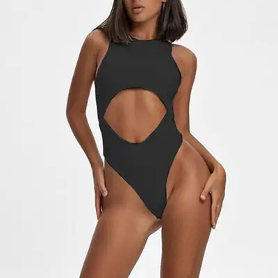 2022 Cross-Border Women's Black Cut-Out Body Suit