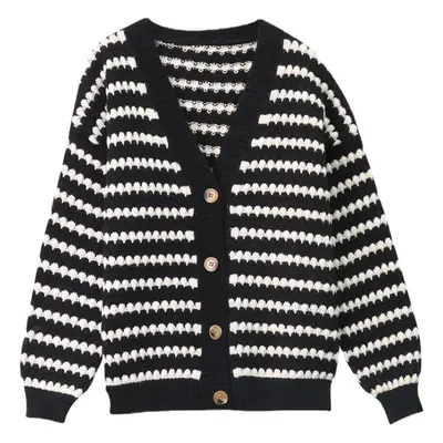 Green Knitted Cardigan with Lazy Stripes for Women