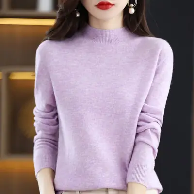 Women Woolen Half-Turtleneck Sweater Yellow