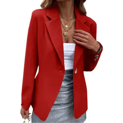Women's Long Sleeve Pure Color Suit Jacket 2024