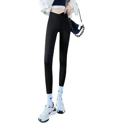 Shark Pants Nine Point Large Black Leggings Cross High Waist Butt Lift