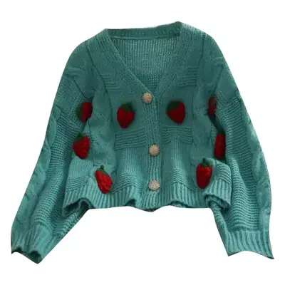 Women's Cream Strawberry Crochet Knitted Cardigan