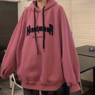 Women Fleece Hoodie Pink Loose Fit Western Style