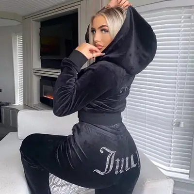 2022 Velvet Rhinestone Two-Piece Suit Grey