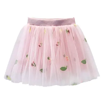 Pink Floral Mesh Girl Skirt 2022 Summer