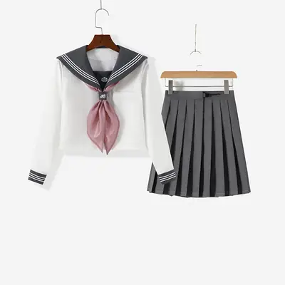 Japanese Gray Sailor Shirt with Pink Scarf
