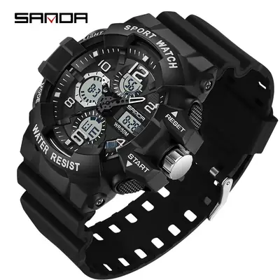 Sanda Black Sport Watch for Men Women Waterproof Digital Display