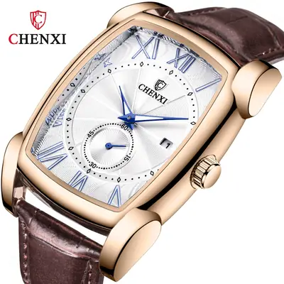 Men's Square Chenxi Quartz Watch Brown Leather Band