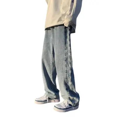 Men's American Denim Pants Loose Oversize Checkerboard Jeans