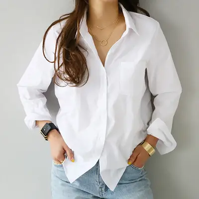 Women Slim Fit Cotton Shirt with Turn-Down Collar