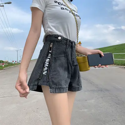 Denim Shorts Women High Waist Side Zipper 2022