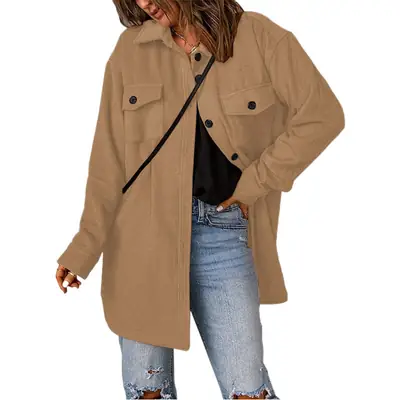Women's Winter Corduroy Coat Green Lapel Woolen