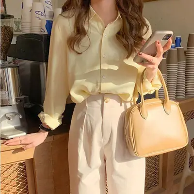 Girl Cream White Long Sleeve Shirt with Draping Pants