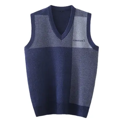 Men V-Neck Knitted Vest Grey Large