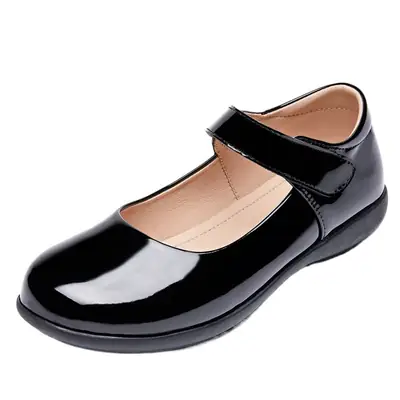 Girls' Leather Shoes, Children's Flower Girl Shoes, Student Black Flats, Ceremonial Shoes, School Shoes, Velcro Low-Heeled School Style Shoes
