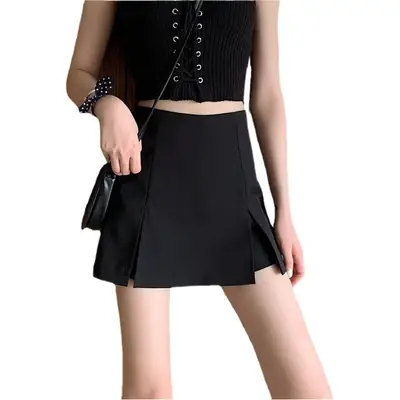 Summer Black High Waist Split Skirt Suit for Women