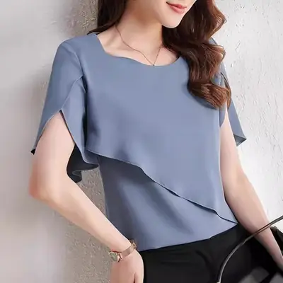 2023 Summer Loose Chiffon Bell Sleeve Top for Plus Size