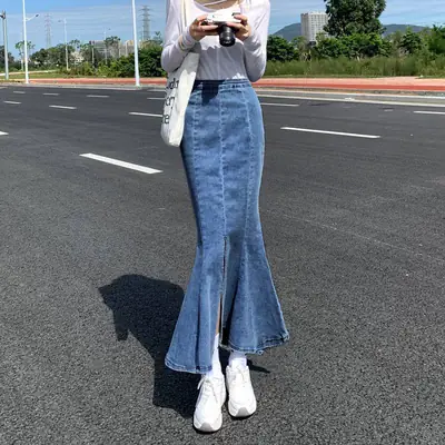 Women Denim Fishtail Skirt High Waist 2022