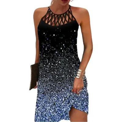 Black Sequin Halter Dress for Women Spring Summer