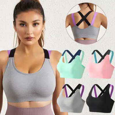 Women's Cross Back Yoga Vest Black Purple Large