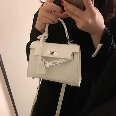 Light Blue Croc Leather Shoulder Bag Women 2023