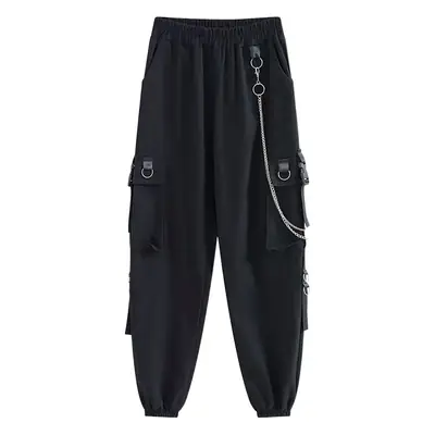 Women Slimming Black Chain Pants Autumn High Waist
