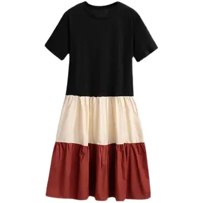 Maternity Summer Dress for Pregnant Mothers Color Block Short Sleeve