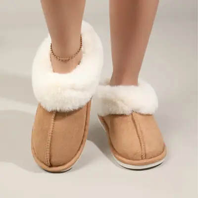 Warm Brown Faux Fur Slippers for Men