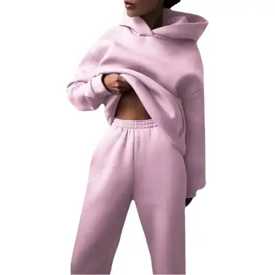 Women's Blue Hoodie & Pants Sweatshirt Set Winter Casual