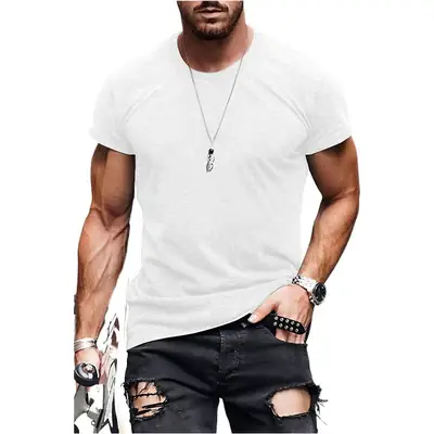 Men Black Graphic T-Shirt Casual Short Sleeve