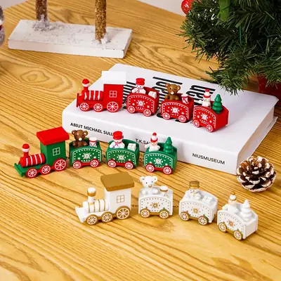 Red Wooden Christmas Train Decor Set for Kids