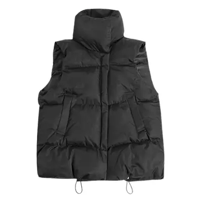 Women's Korean Style Puffer Vest Orange Black Waistcoat