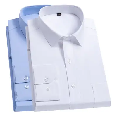 Men's White Long Sleeve Business Shirt Solid Color