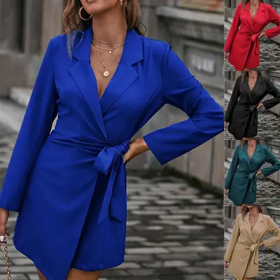 Blue Lace-Up Waist-Cinching Blazer for Women