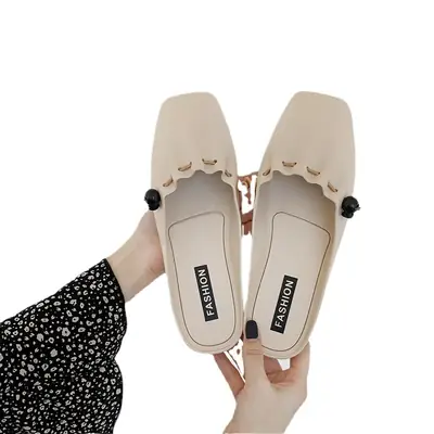 New Fashion Solid Color Square Half Slippers Home Leisure Outer Wear Beach Baotou Half Slippers Female Factory Direct Marketing
