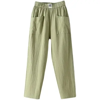 Women Cotton Linen Casual Pants White 2024