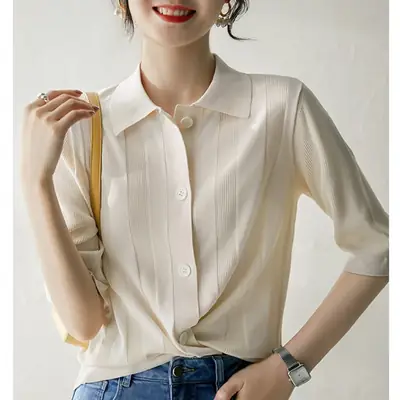 Women's 2025 Summer Knitted Mid-Sleeve T-Shirt