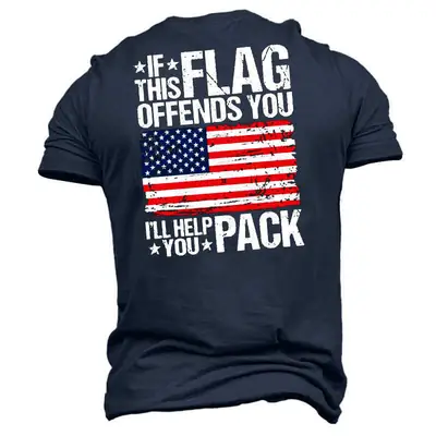 Men's Black Flag Print T-Shirt Short Sleeve Casual