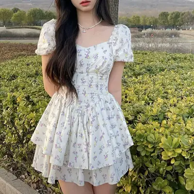 French Floral Off-Shoulder Dress Women 2025 Summer